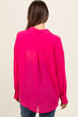 Fuchsia Sheer Button Down Maternity Blouse