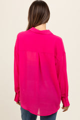 Fuchsia Sheer Button Down Maternity Blouse