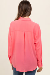 Coral Pink Sheer Button Down Maternity Blouse