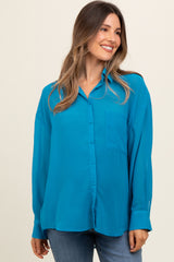 Blue Sheer Button Down Maternity Blouse