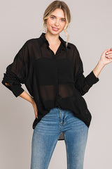 Black Sheer Button Down Maternity Blouse