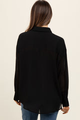 Black Sheer Button Down Maternity Blouse