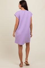 Lavender Front Pocket Line Textured Short Sleeve Dress