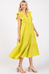 Lime Flutter Sleeve Tiered Midi Dress