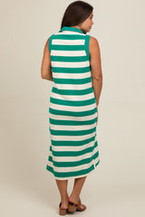 Green Striped Polo Maternity Midi Dress