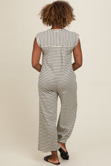 Black Striped Button Up Wide Leg Jumpsuit