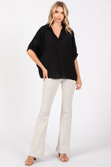 Black V-Neck Short Sleeve Top