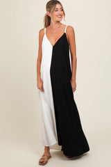 White Color Blocked V-Neck Maternity Maxi Dress