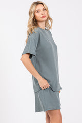 Teal Ribbed Short Sleeve Pajama Set