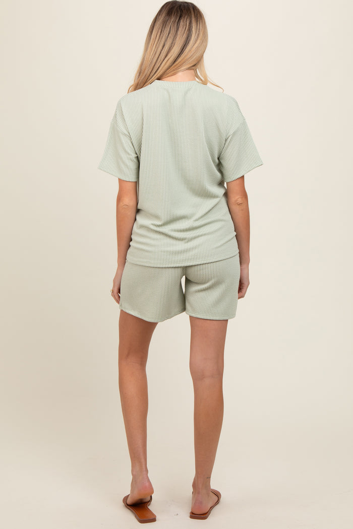 Sage Ribbed Short Sleeve Maternity Pajama Set