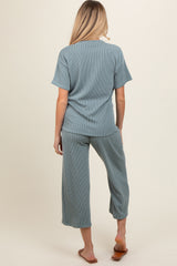 Dark Teal Ribbed Short Sleeve Top Maternity Pajama Set