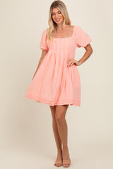 Peach Puff Sleeve Layered Hem Maternity Dress