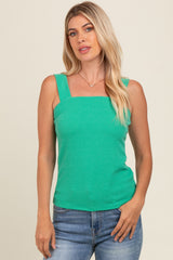 Green Ribbed Square Neck Tank Top