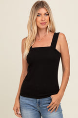 Black Ribbed Square Neck Maternity Tank Top