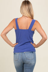 Royal Blue Ribbed Square Neck Tank Top