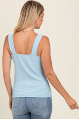 Light Blue Ribbed Square Neck Tank Top