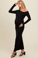 Black One Shoulder Long Sleeve Maternity Midi Dress