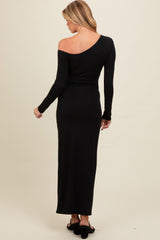 Black One Shoulder Long Sleeve Maternity Midi Dress