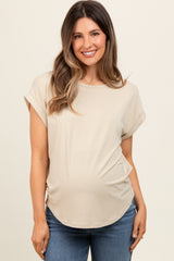 Taupe Rolled Cuff Sleeve Maternity Top