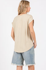 Taupe Rolled Cuff Sleeve Top