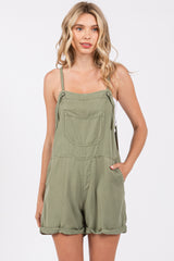 Light Olive Front Pocket Maternity Overall Shorts