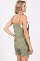 Light Olive Front Pocket Overall Shorts