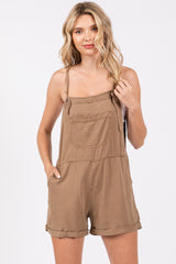 Mocha Front Pocket Maternity Overall Shorts