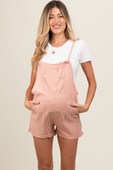 Light Pink Front Pocket Maternity Overall Shorts