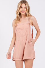 Light Pink Front Pocket Maternity Overall Shorts