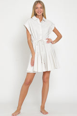 White Dolman Sleeve Button Down Tie Front Waisted Mini