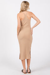 Beige Ribbed Racerback Midi Dress