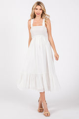 White Smocked Bodice Maxi Dress