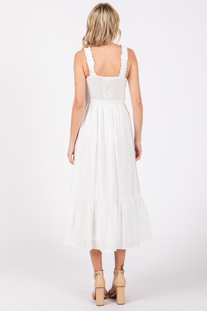 White Smocked Bodice Maxi Dress