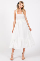 White Smocked Bodice Maxi Dress