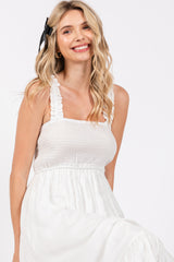 White Smocked Bodice Maxi Dress