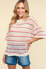 Multi Color Stripe Crochet Sweater Knit Top