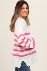 Pink Striped Oversized Side Slit Maternity Sweater