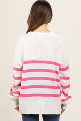 Pink Striped Oversized Side Slit Maternity Sweater