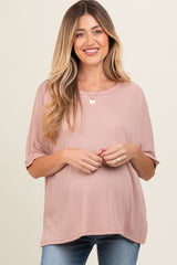 Mauve Waffle Knit Dolman Maternity Top