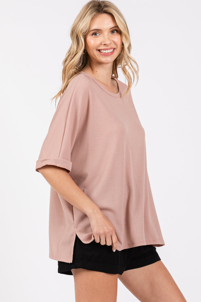 Mauve Waffle Knit Dolman Top