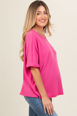 Pink Waffle Knit Dolman Maternity Top