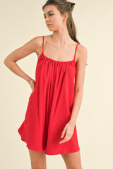 Red Adjustable Tie Back Romper