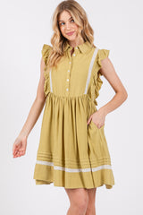 Lime Button Front Flutter Sleeve Maternity Mini Dress