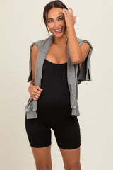 Black Sleeveless Bodycon Biker Short Maternity Romper