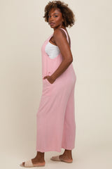 Pink V-Neck Wide Leg Jumpsuit