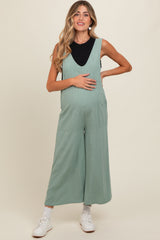 Light Olive V-Neck Wide Leg Maternity Jumpsuit