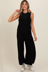 Black V-Neck Wide Leg Maternity Jumpsuit