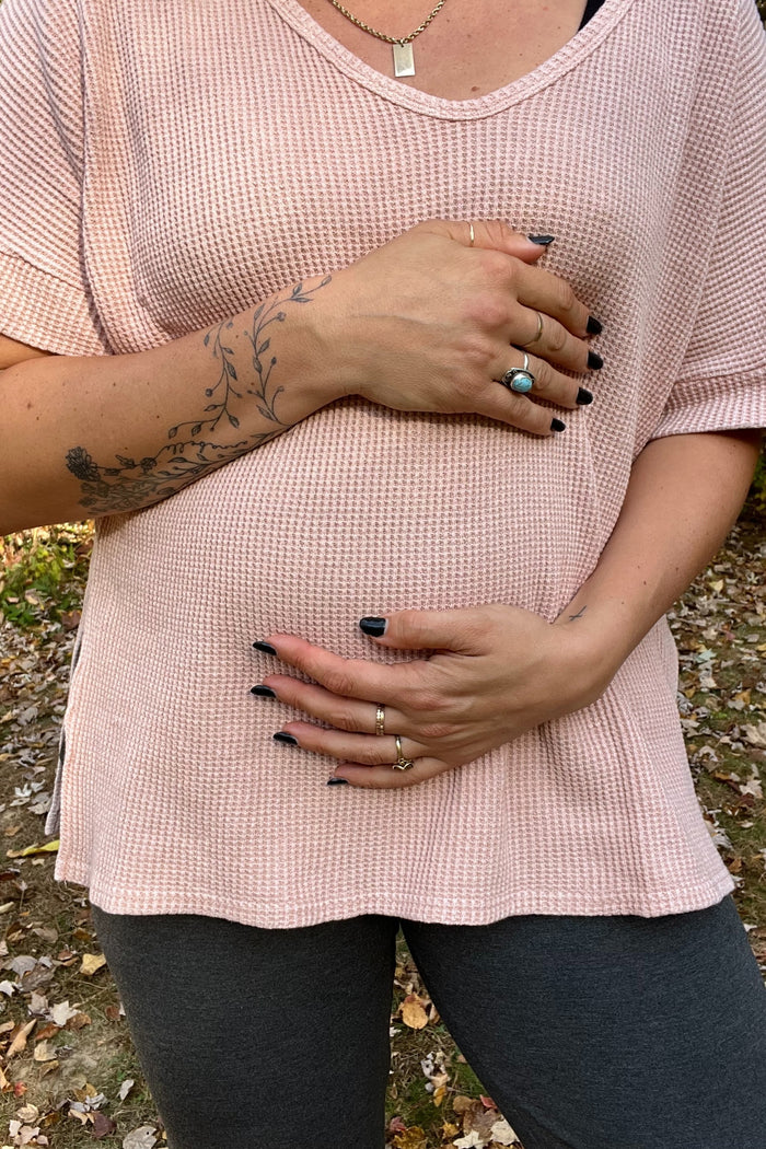Mauve Waffle Knit V-Neck Maternity Top