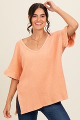 Peach Waffle Knit V-Neck Maternity Top