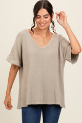 Sage Waffle Knit V-Neck Top